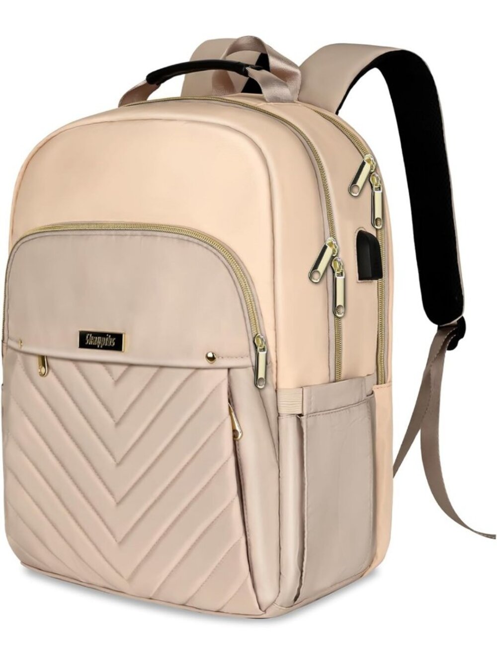 Stylish Water-Resistant Laptop Backpack for Women, USB Charging, Large Daypack
